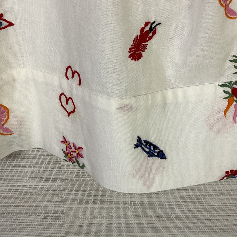 Caroline Constas White Crop Button Up Embroidered Top Med Summer Print Linen - Picture 12 of 13